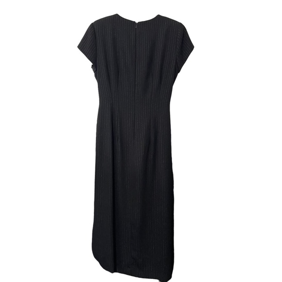 Virgo ll Maxi Dress Woman’s Sz 10 Black/ Silver Shimmer Stripes Attached Belt - Picture 2 of 7